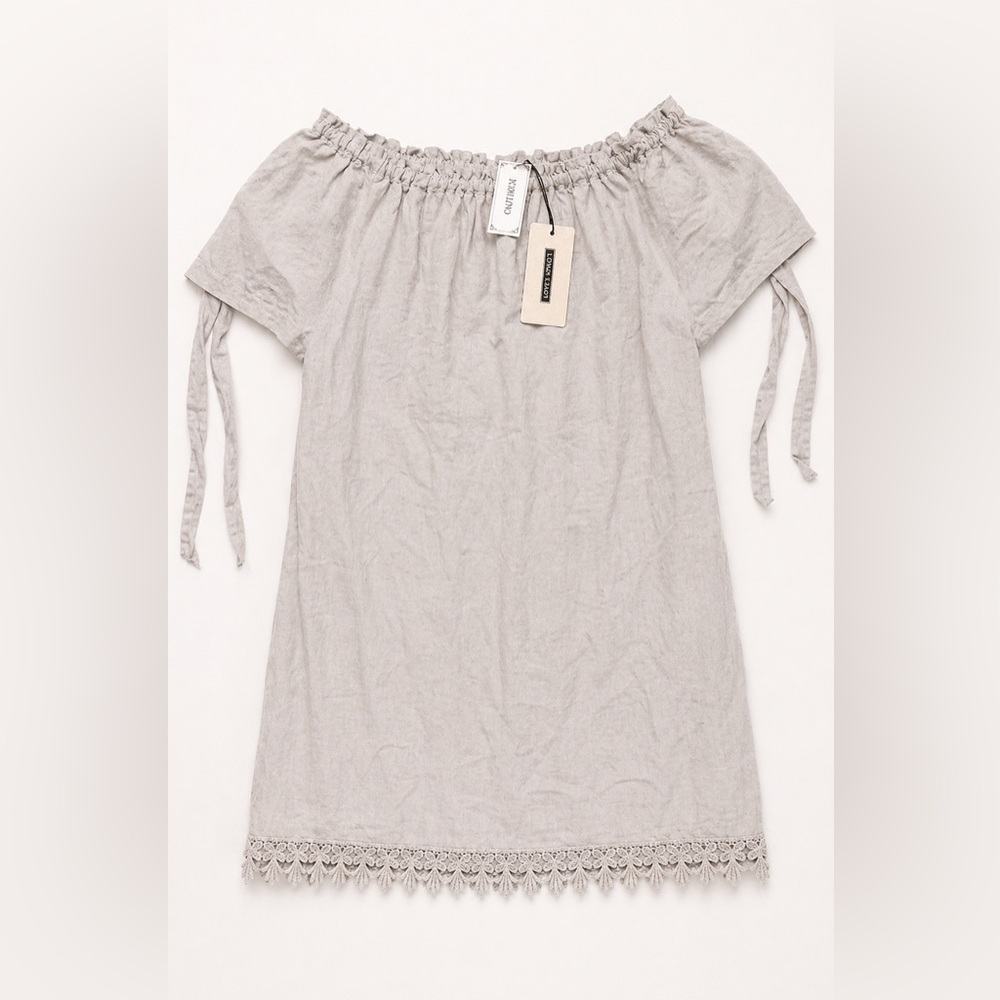 Tan Off Shoulder Crochet Hem Dress